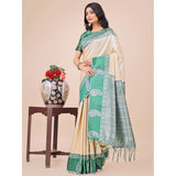 Lichi silk printed saree with unstitched blouse (cream), 5.5mtr - vibrant Indian fashion accessory for women
