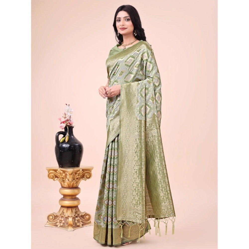 Mhendi Green cotton printed saree with unstitched blouse (5.5Mtr), vibrant floral design for traditional Indian wear