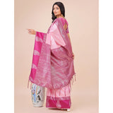Light Pink Lichi Silk printed saree with unstitched blouse, 5.5Mtr for traditional Indian women's wear
