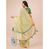 Light green organza printed saree with unstitched blouse (5.5Mtr), elegant Indian women's wear