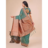Green linen cotton printed saree with unstitched blouse (5.5Mtr), traditional Indian fashion wear on mannequin