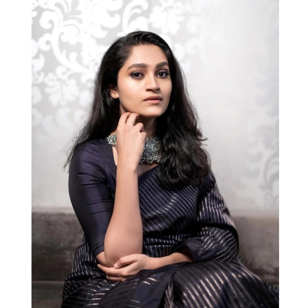 Black silk printed saree with unstitched blouse (5.5mtr) - luxurious Indian women's wear for special occasions