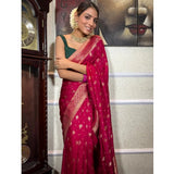 Rani Pink silk printed saree with unstitched blouse (5.5mtr), elegant traditional Indian wear