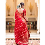 Red silk printed saree with unstitched blouse (5.5mtr), luxurious Asian traditional wear