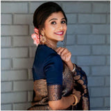 Blue silk printed saree with unstitched blouse (5.5mtr), elegant traditional Indian attire