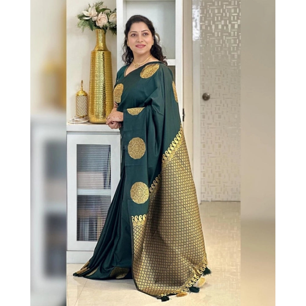 Green silk printed saree with unstitched blouse, vibrant Indian attire for women