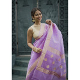 Lavender cotton printed saree with unstitched blouse (5.5mtr) - vibrant, traditional Indian wear
