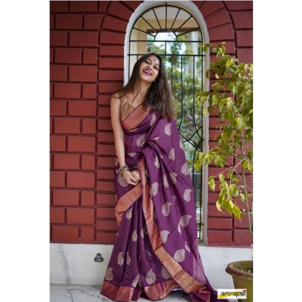Purple silk printed saree with unstitched blouse (5.5mtr), luxurious South Asian fashion for women