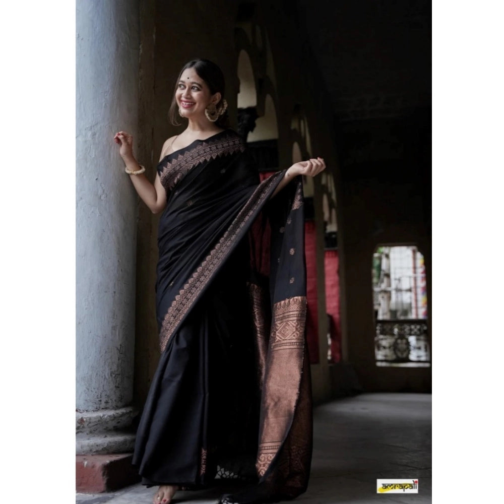 Black silk printed saree with unstitched blouse (5.5mtr), luxury Indian women's wear
