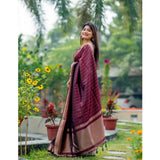 Maroon silk printed saree with unstitched blouse (5.5Mtr), luxurious Indian women's wear