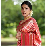 Pink silk printed saree with unstitched blouse (5.5mtr), luxurious traditional Indian wear