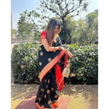 Black-Red silk printed saree with unstitched blouse (5.5Mtr)
