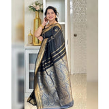 Black silk printed saree with unstitched blouse (5.5Mtr) - high-quality, traditional Indian wear for women