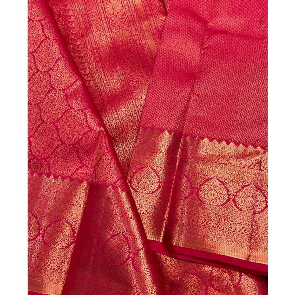 Rani Pink silk printed saree with unstitched blouse (5.5Mtr), intricate design on luxury fabric for traditional Indian wear