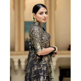 Black silk printed saree with unstitched blouse (5.5mtr) on mannequin
