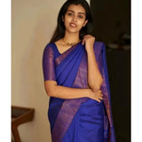 Blue silk printed saree with unstitched blouse, 5.5Mtr length