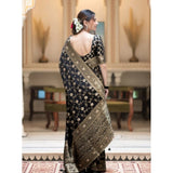 Black silk printed saree with unstitched blouse (5.5mtr), elegant Indian women's wear