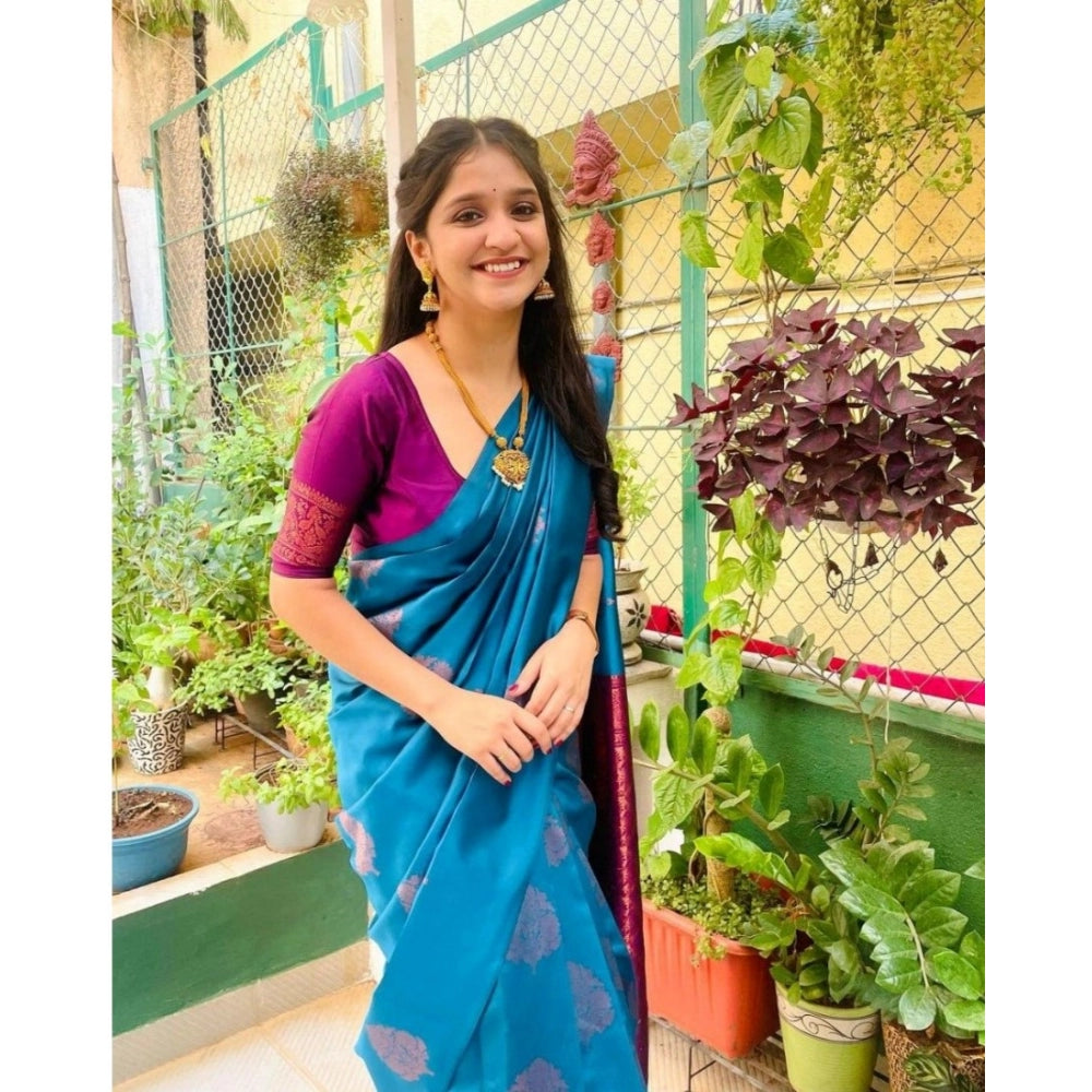 Rama silk printed saree with unstitched blouse (5.5mtr), luxurious silk wear for traditional Indian women