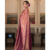 Wine silk printed saree with unstitched blouse (5.5mtr), elegant Indian women's wear