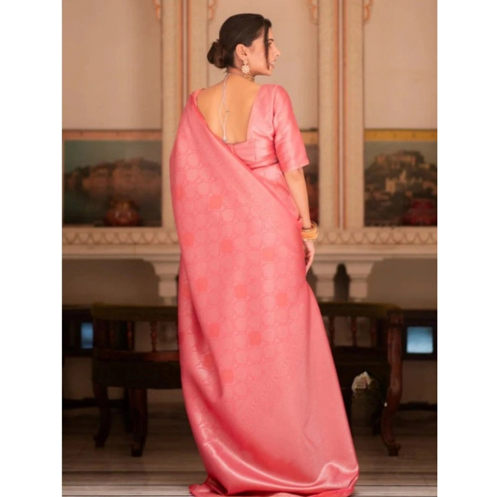 Pink silk printed saree with unstitched blouse (5.5Mtr), stylish traditional wear for women