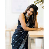 Black cotton printed saree with unstitched blouse, vibrant design for women's traditional wear