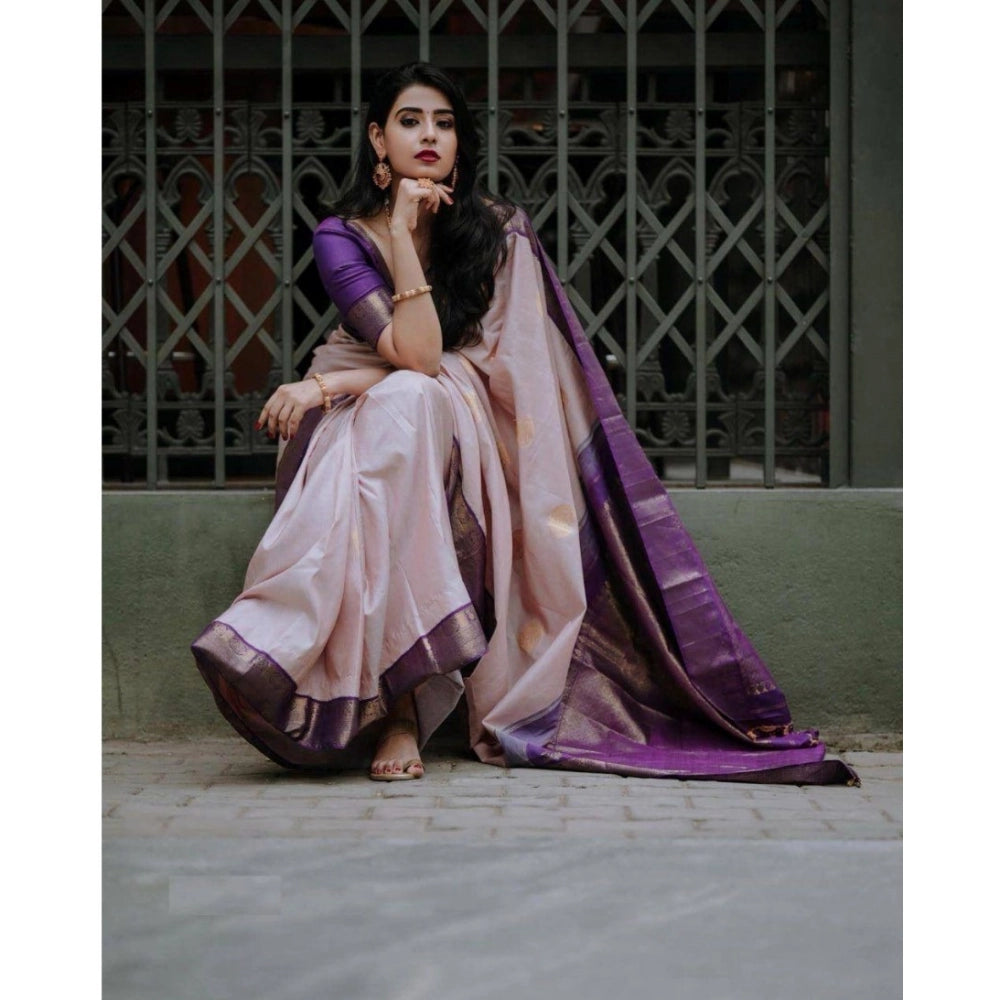 Purple silk printed saree with unstitched blouse (5.5mtr), luxury Indian women's wear
