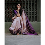 Purple silk printed saree with unstitched blouse (5.5mtr), luxury Indian women's wear