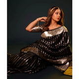 Black silk printed saree with unstitched blouse (5.5mtr) on mannequin