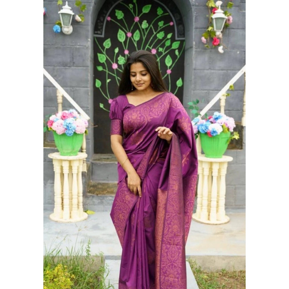 Purple silk printed saree with unstitched blouse (5.5Mtr), luxurious women's traditional wear