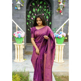 Purple silk printed saree with unstitched blouse (5.5Mtr), luxurious women's traditional wear