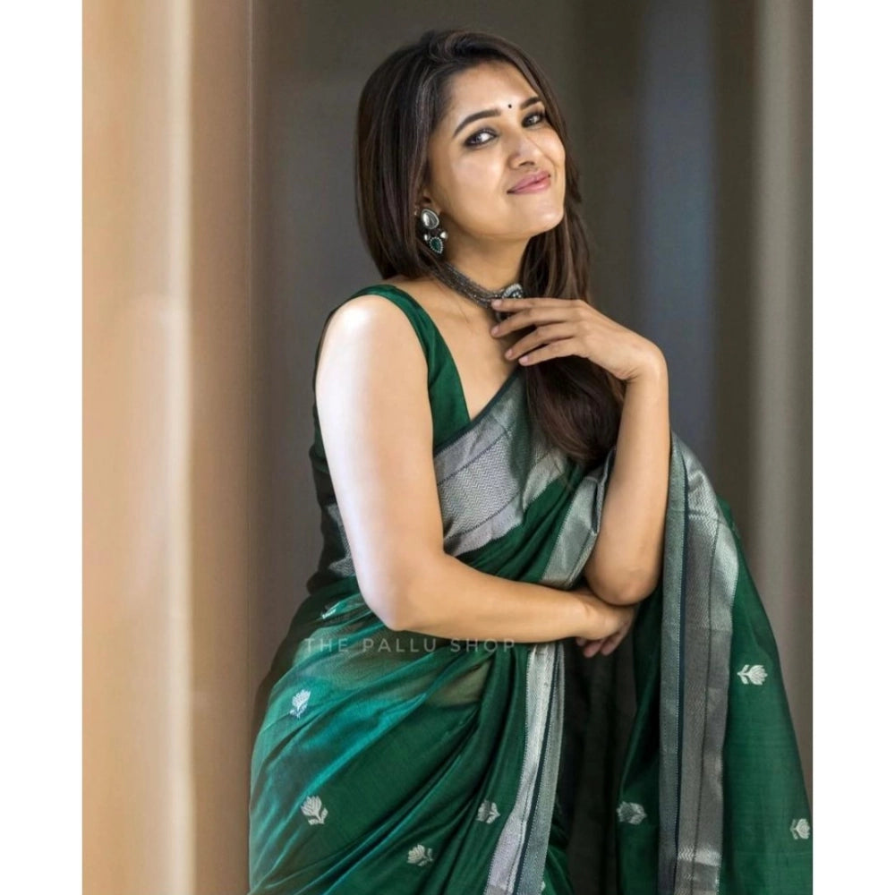 Green cotton printed saree with unstitched blouse (5.5Mtr)