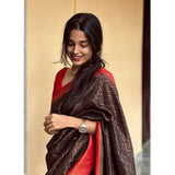Brown silk printed saree with unstitched blouse (5.5mtr), richly adorned traditional Indian wear for women