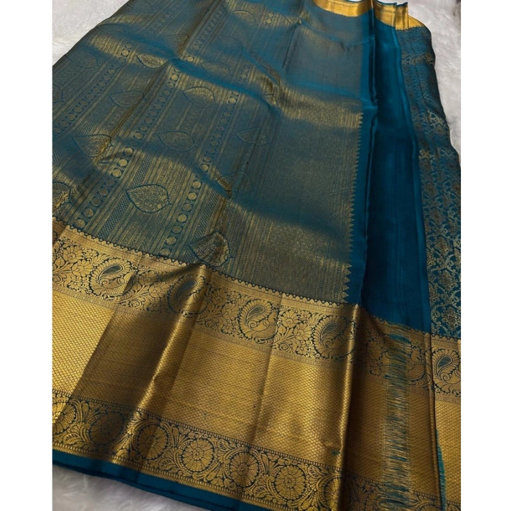 Women's silk printed saree with unstitched blouse 5.5Mtr (Rama), vibrant print on premium silk fabric for Indian traditional wear
