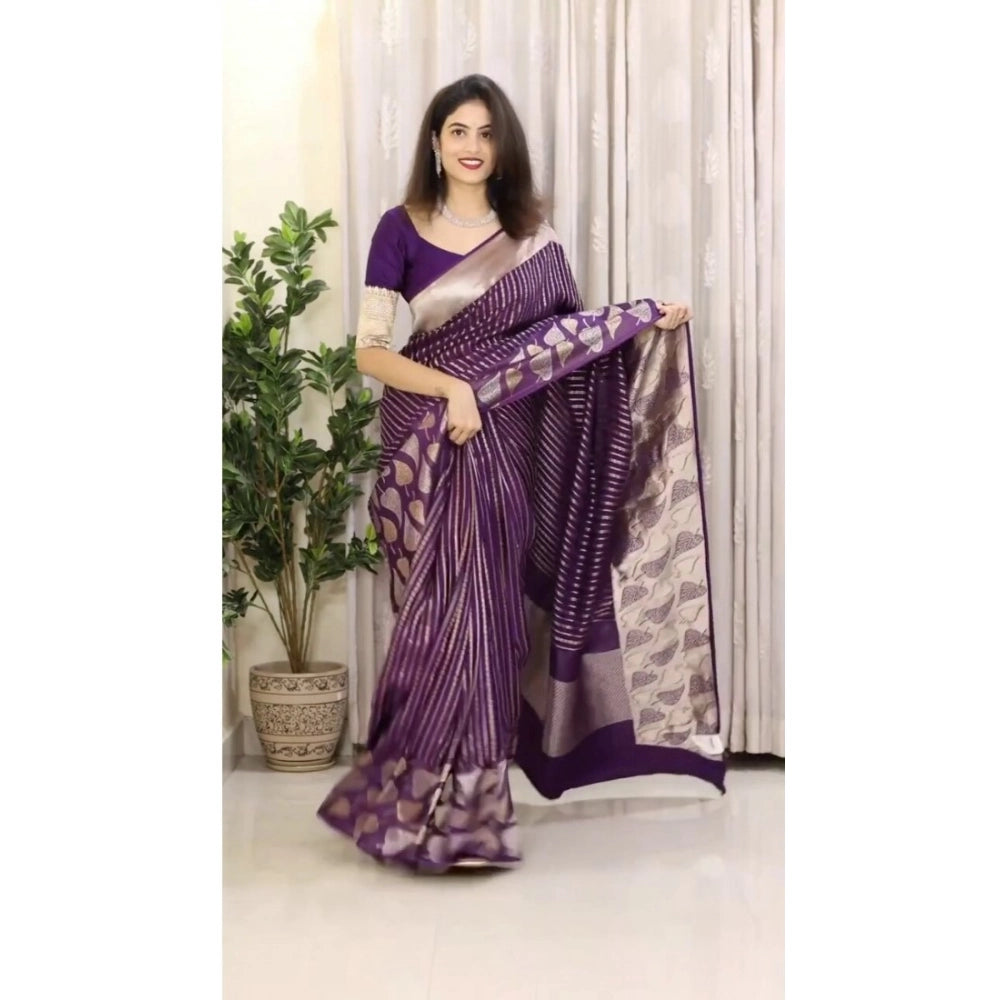 Purple silk printed saree with unstitched blouse (5.5mtr), high-quality Indian women's formal wear
