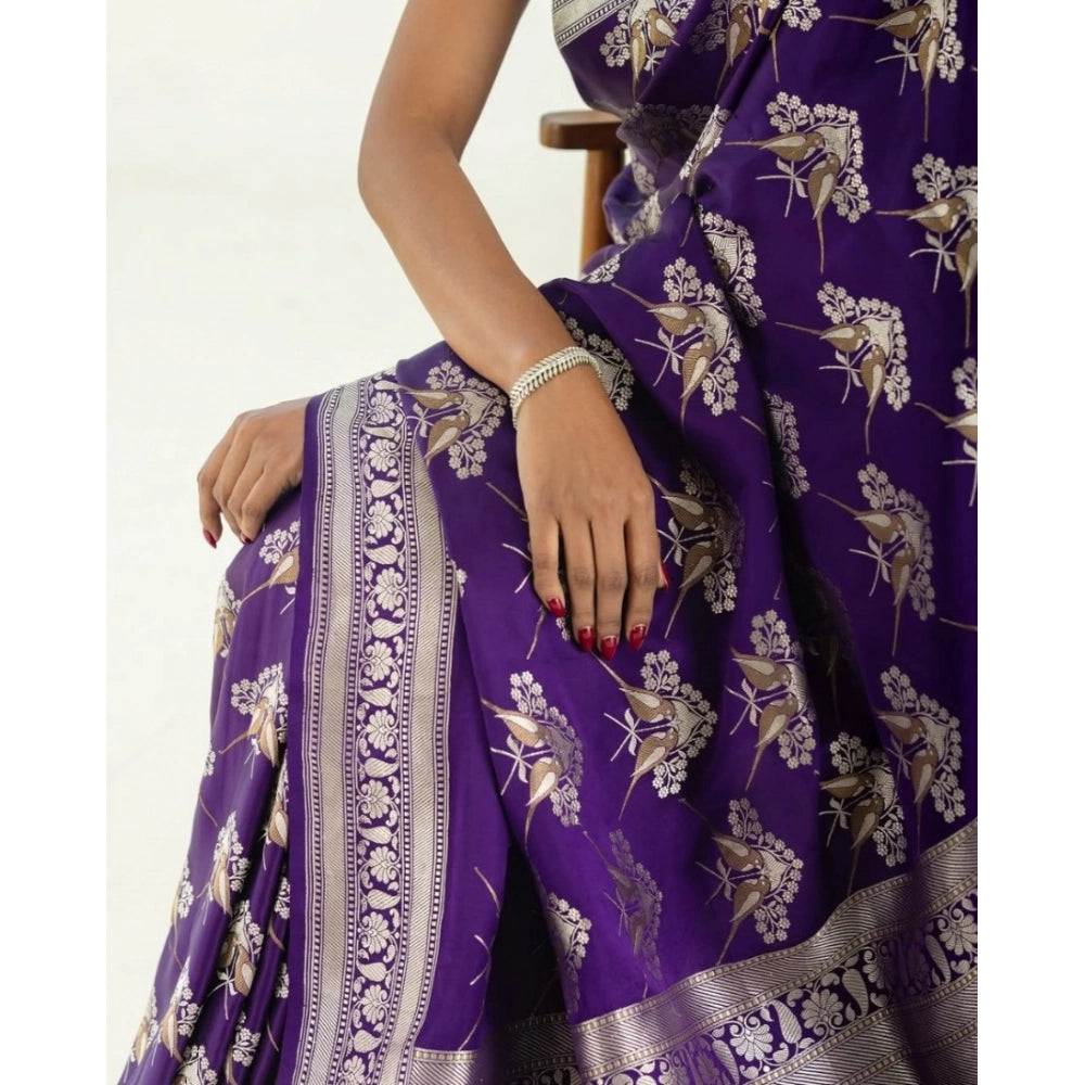Purple silk printed saree with unstitched blouse (5.5mtr), vibrant, luxurious traditional Indian wear