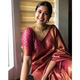 Maroon silk printed saree with unstitched blouse (5.5mtr), elegant Indian women's wear on mannequin