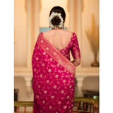 Rani Pink silk printed saree with unstitched blouse (5.5mtr), luxurious Indian women's wear for special occasions