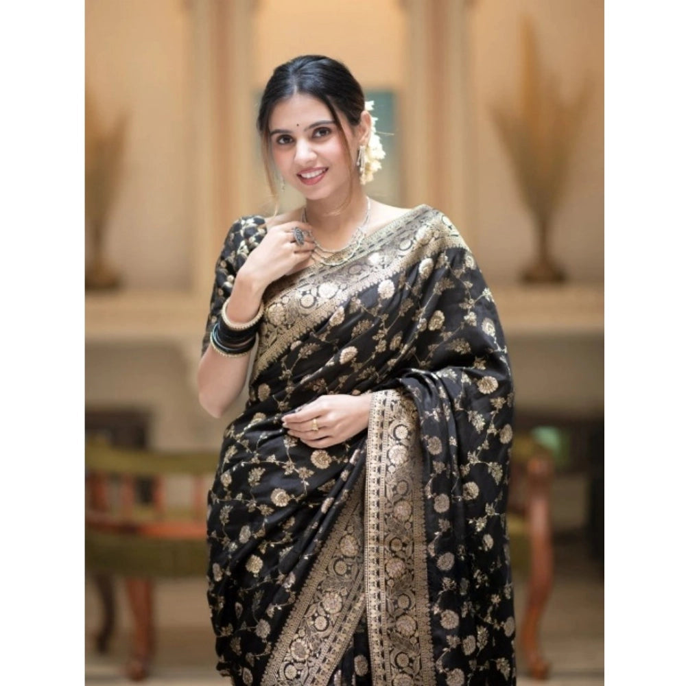 Black silk printed saree with unstitched blouse (5.5mtr), vibrant patterns for traditional Indian wear