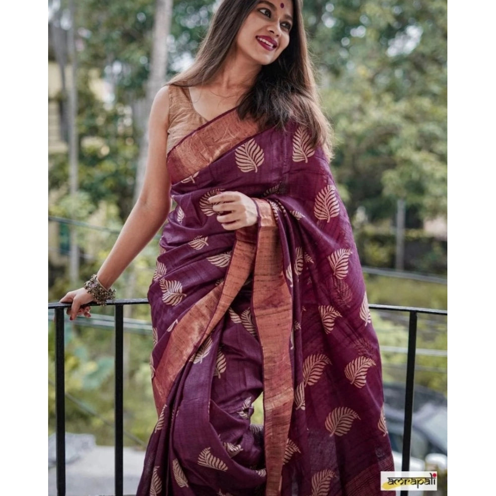 Purple silk printed saree with unstitched blouse (5.5mtr), vibrant Indian fashion accessory