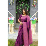 Purple silk printed saree with unstitched blouse (5.5mtr), women's traditional Indian wear