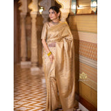 Cream silk printed saree with unstitched blouse (5.5Mtr), high-quality traditional Indian wear for women