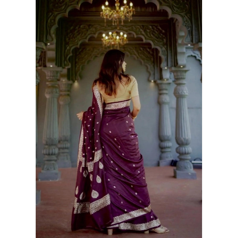 Purple cotton printed saree with unstitched blouse (5.5mtr), vibrant design for Indian women's fashion