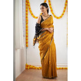 Yellow cotton printed saree with unstitched blouse (5.5mtr)