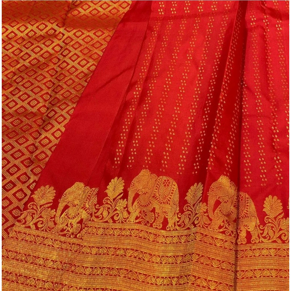 Red silk printed saree with unstitched blouse (5.5mtr), elegant women's traditional wear