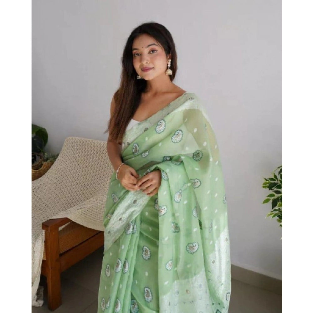 Pista cotton printed saree with unstitched blouse (5.5Mtr), vibrant traditional Indian wear