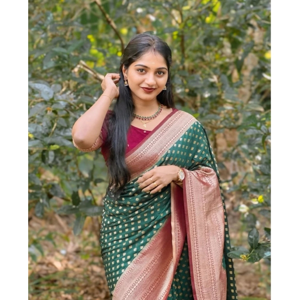 Green-Red silk printed saree with unstitched blouse (5.5Mtr)