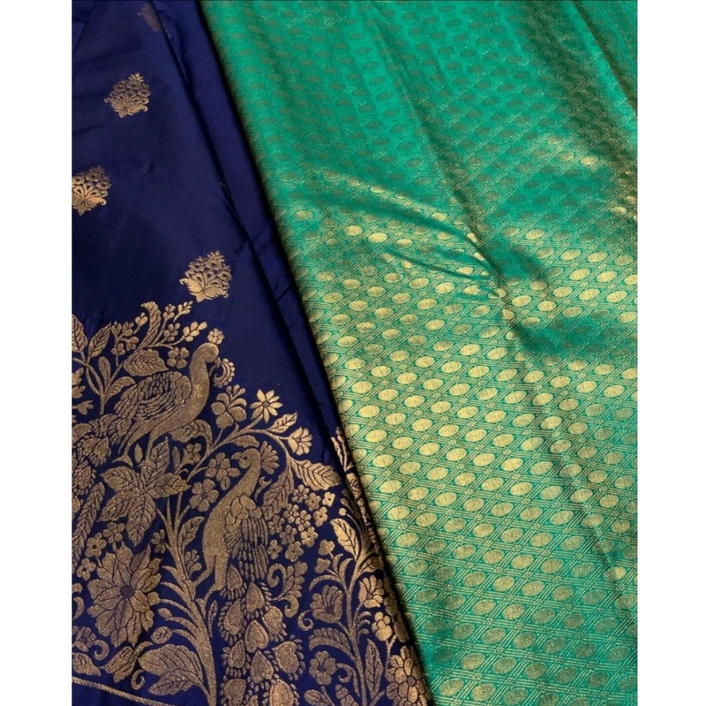 Royal Blue silk printed saree with unstitched blouse (5.5Mtr), luxury traditional wear for women