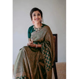 Green silk printed saree with unstitched blouse (5.5mtr) - elegant Indian wear for women