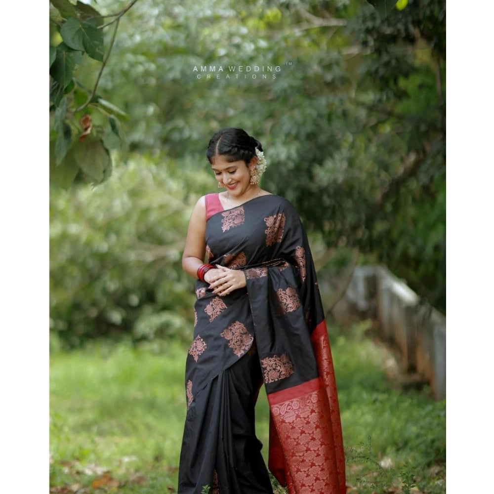 Black-Red silk printed saree with unstitched blouse (5.5Mtr), vibrant design for traditional Indian wear