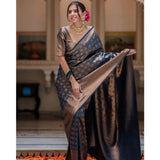 Blue silk printed saree with unstitched blouse (5.5mtr), luxurious traditional Indian wear